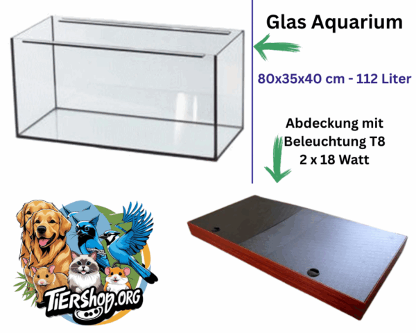 112 Liter Glasaquarium - 80x35x40 cm inklusive Abdeckung und Unterlage
