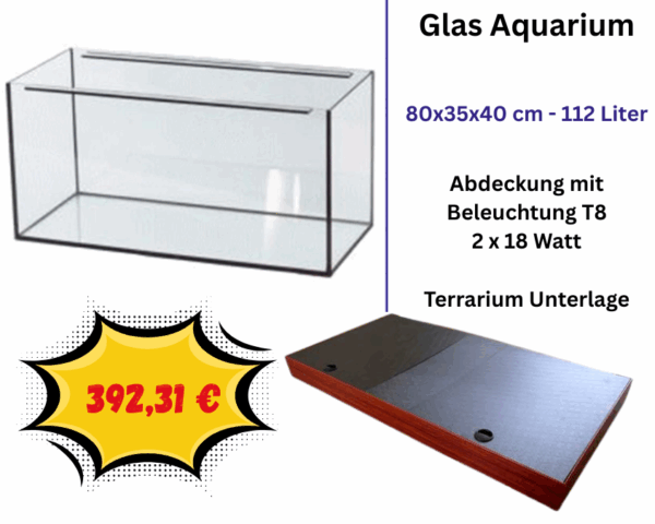 112 Liter Glasaquarium - 80x35x40 cm inklusive Abdeckung und Unterlage – Bild 5