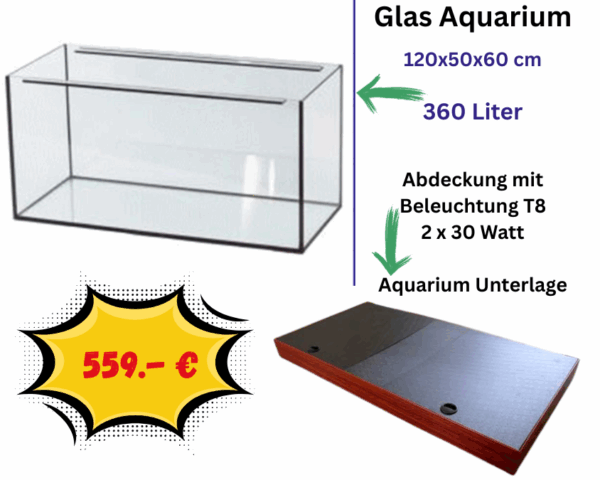 240 Liter Glasaquarium-120x40x50cm inklusive Abdeckung und Unterlage
