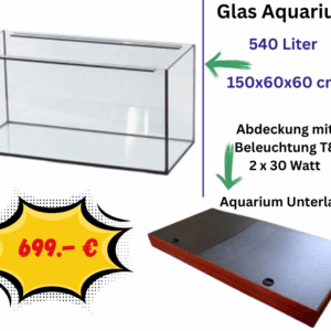 540 Liter Glasaquarium-150x60x60 cm inklusive Abdeckung und Unterlage