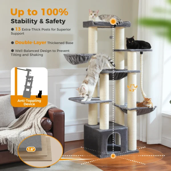 Großer Katzenbaum Robuster Katzenturm mit Luxusausstattung für Große Katzen – Bild 19