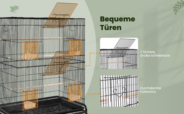 Costoffs Vogelkäfig mit Rollständer – Mobile Voliere mit Ablage – Bild 10