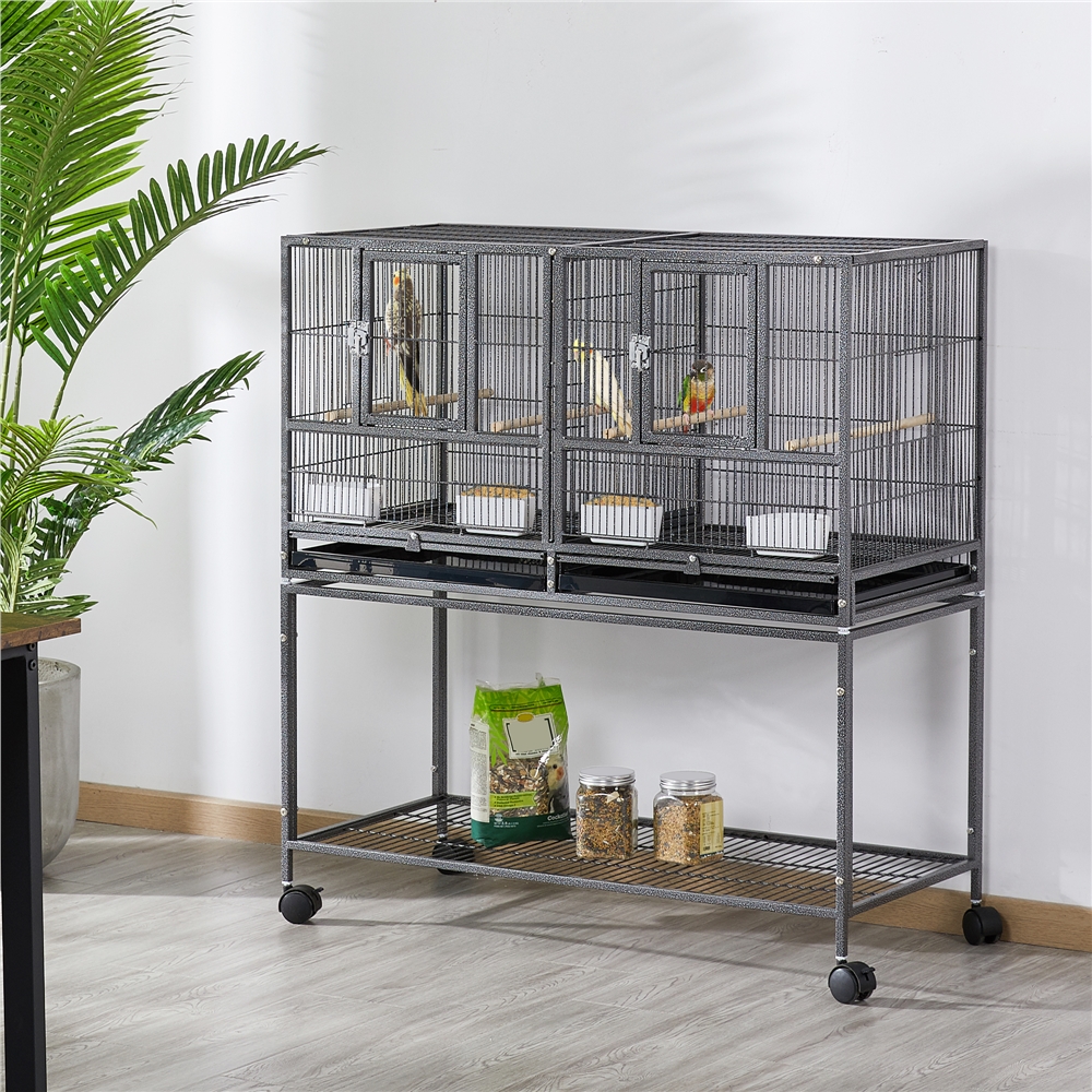 Costoffs Doppel-Vogelkäfig 105 cm – Zuchtkäfig mit Trennwand und Rollen