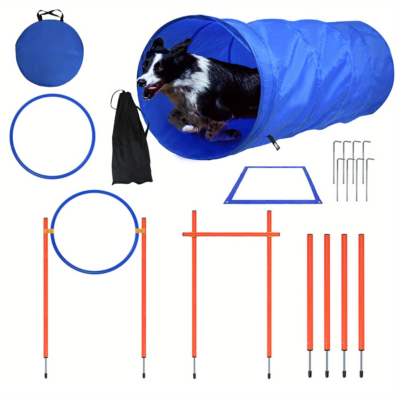 Agility-Set für Hunde – Trainings-Parcours mit Tunnel und Hürden
