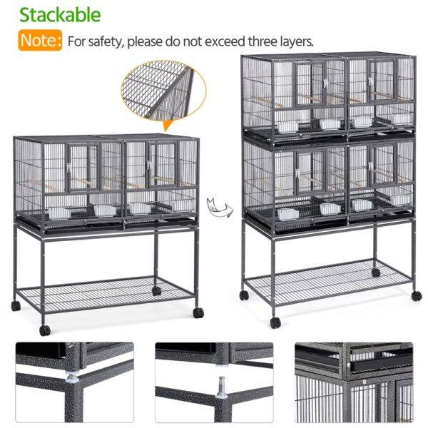 Costoffs Doppel-Vogelkäfig 105 cm – Zuchtkäfig mit Trennwand und Rollen – Bild 4