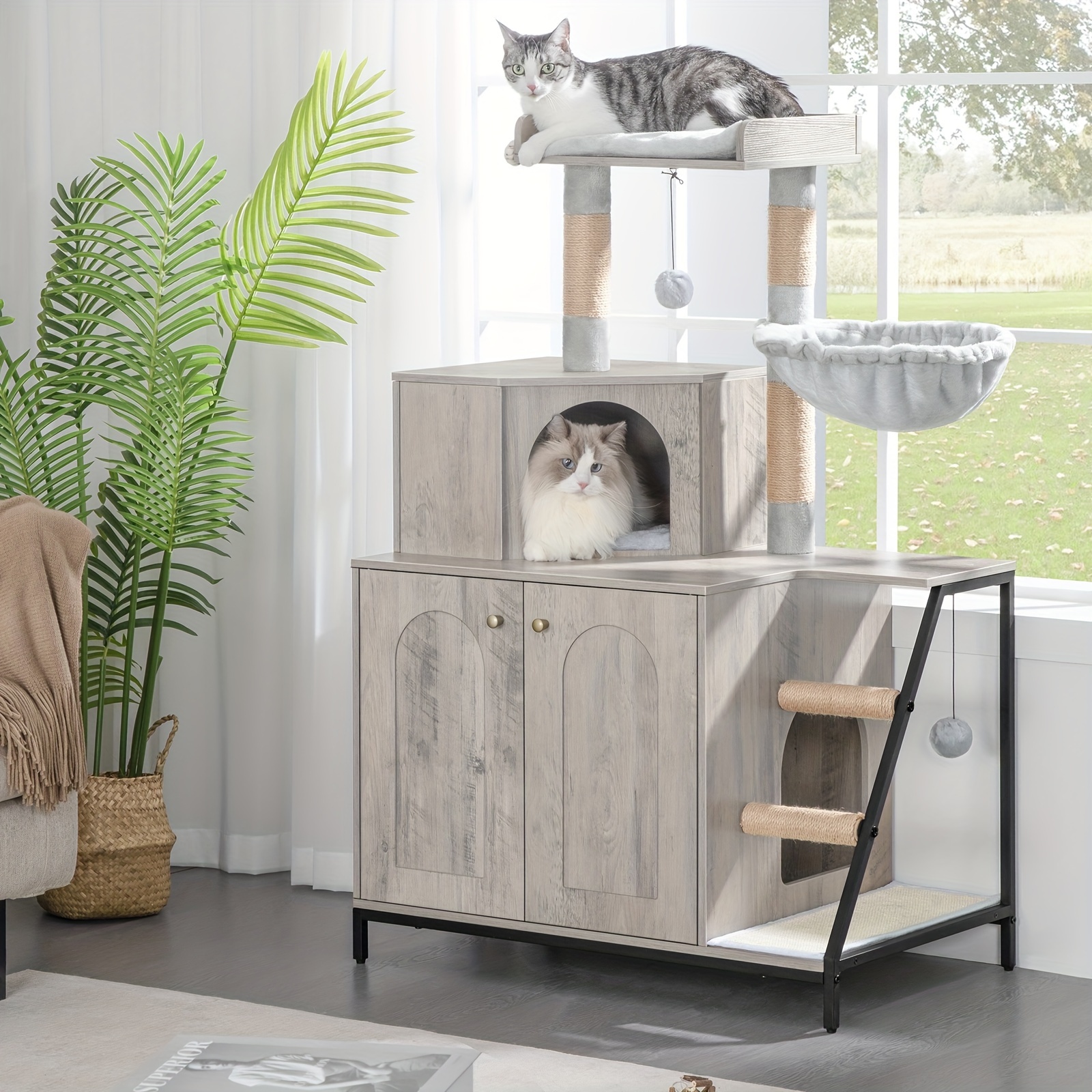 Tiershop.org 4-in-1 Katzenbaum und Katzenklo-Schrank