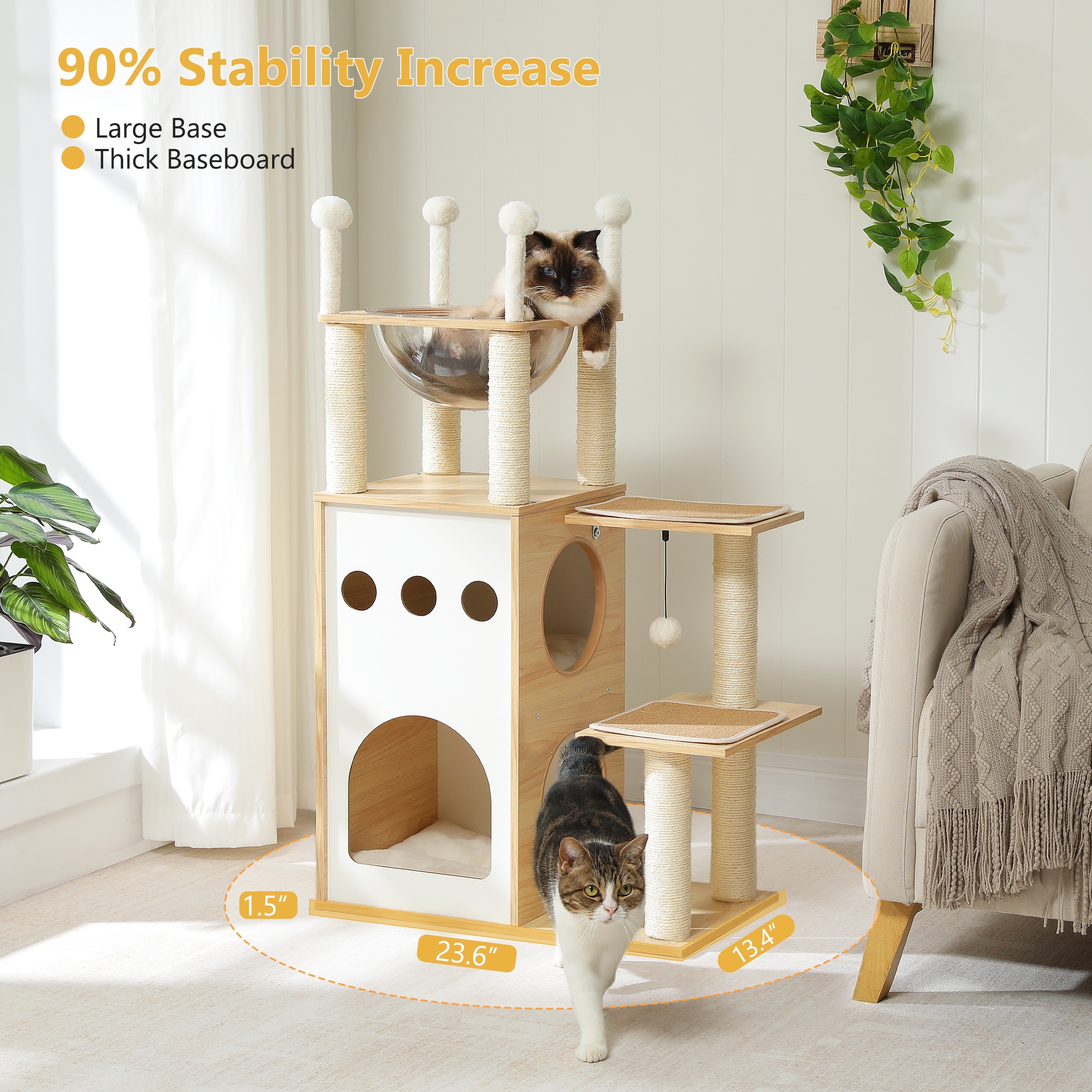 Moderner Katzenbaum – 108 cm mit Kapselnest - BRAUN