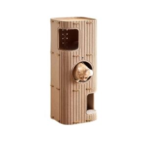 3-stöckiger Katzenbaum & Katzenhöhle – Groß – Ocker (Braun) – 91 cm hoch