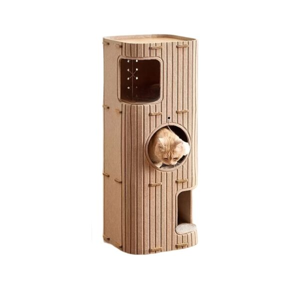 3-stöckiger Katzenbaum & Katzenhöhle – Groß – Ocker (Braun) – 91 cm hoch
