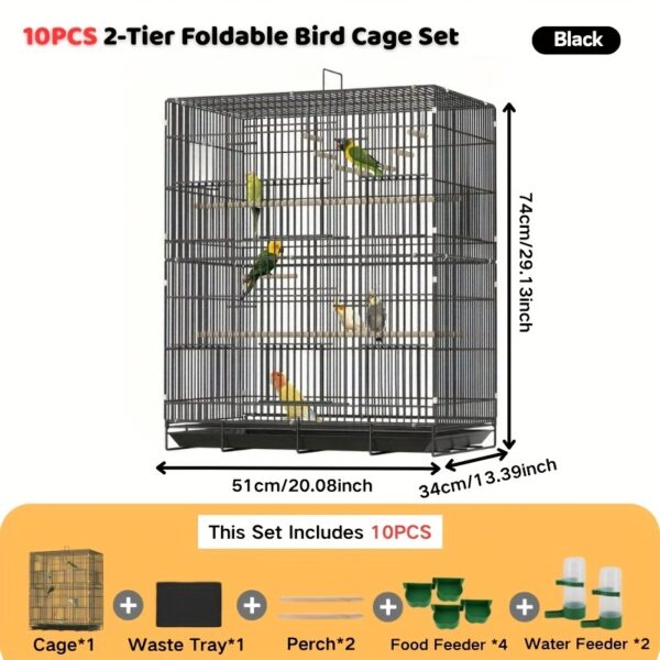 10-teiliges, faltbares Vogelkäfig-Set – Schwarz – 51x34x74 cm – Bild 5