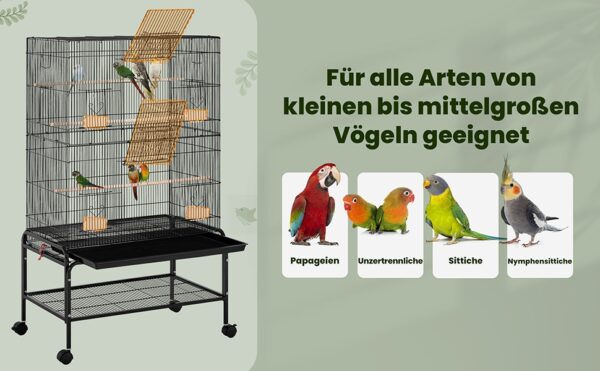 Costoffs Vogelkäfig mit Rollständer – Mobile Voliere mit Ablage – Bild 7