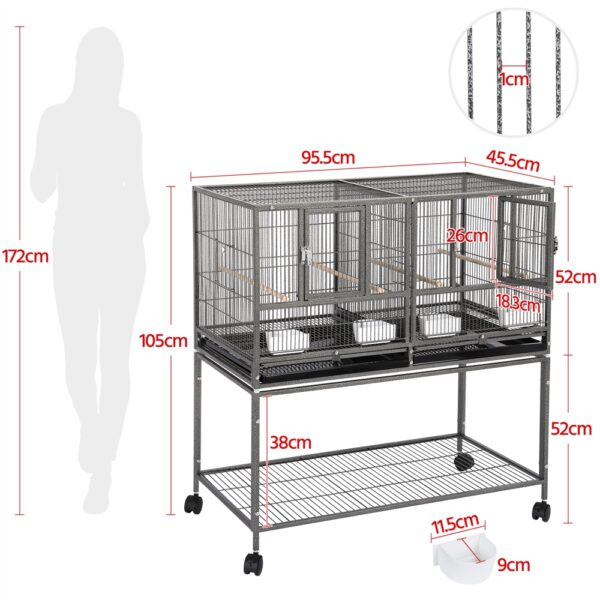 Costoffs Doppel-Vogelkäfig 105 cm – Zuchtkäfig mit Trennwand und Rollen – Bild 5