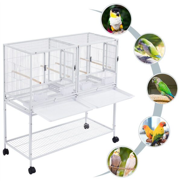 Costoffs Doppel-Vogelkäfig 105 cm – Zuchtkäfig mit Trennwand und Rollen – Bild 8