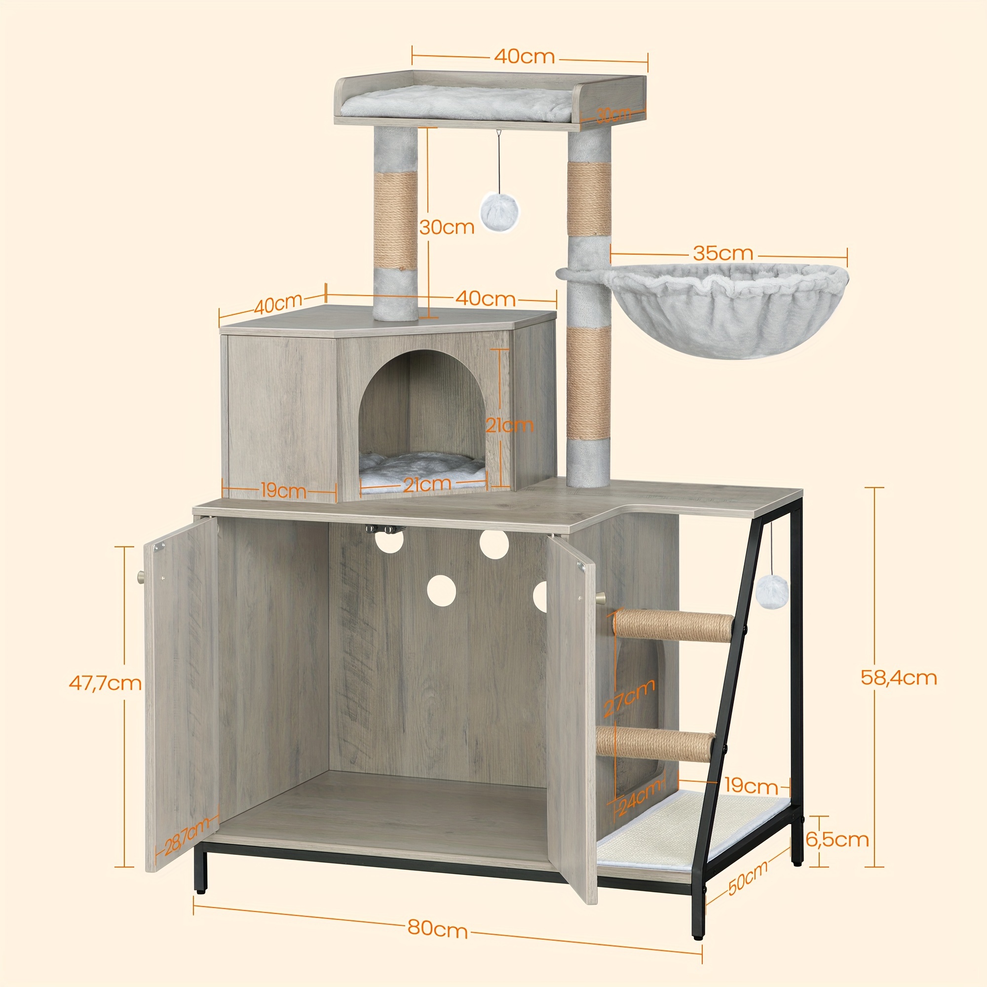 Tiershop.org 4-in-1 Katzenbaum und Katzenklo-Schrank