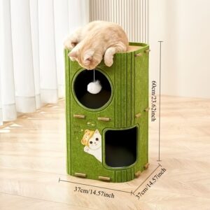2-stöckiger Katzenbaum & Katzenhöhle – Klein – Grün – 61 cm hoch