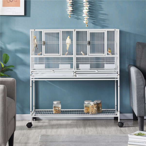 Costoffs Doppel-Vogelkäfig 105 cm – Zuchtkäfig mit Trennwand und Rollen – Bild 6