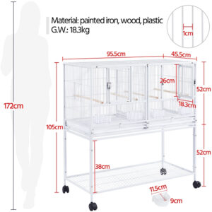 Costoffs Doppel-Vogelkäfig 105 cm – Zuchtkäfig mit Trennwand und Rollen