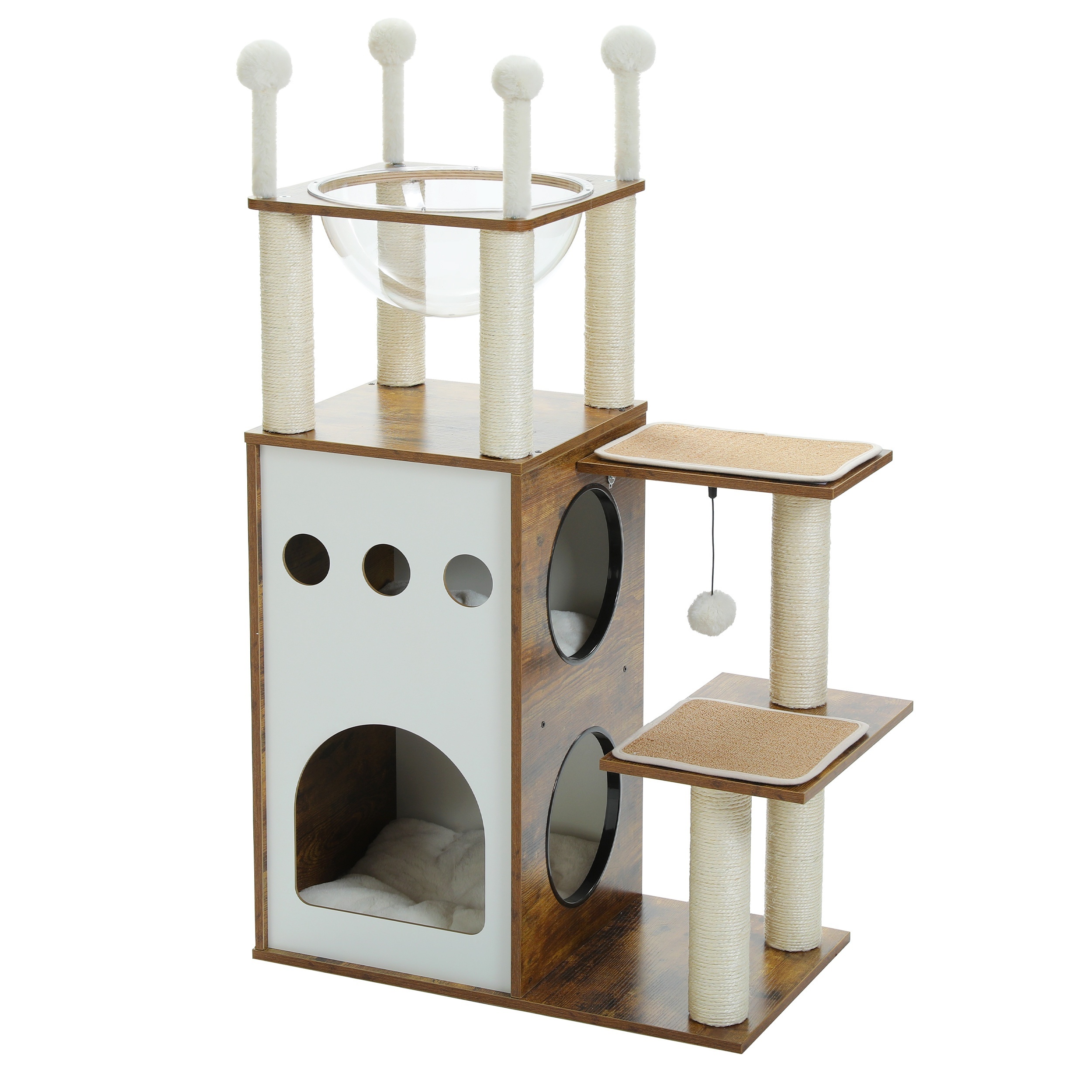 Moderner Katzenbaum – 108 cm mit Kapselnest - BRAUN