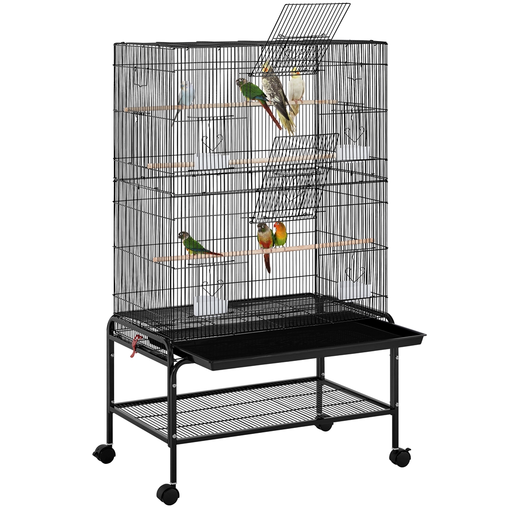 Costoffs Vogelkäfig mit Rollständer – Mobile Voliere mit Ablage