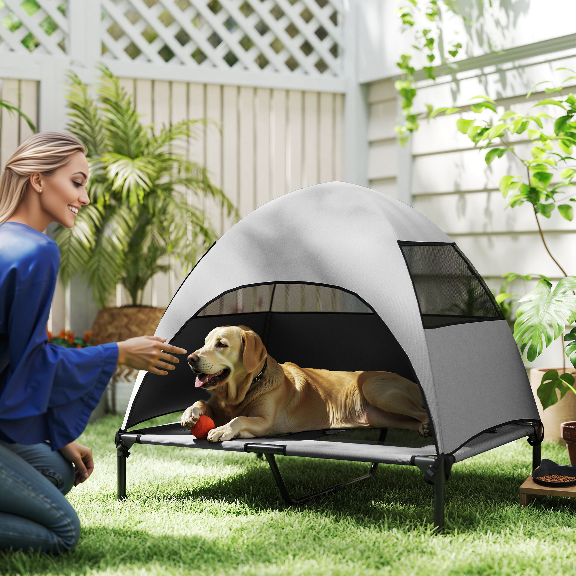 Hundeliege Outdoor mit Dach – Erhöhtes Hundebett