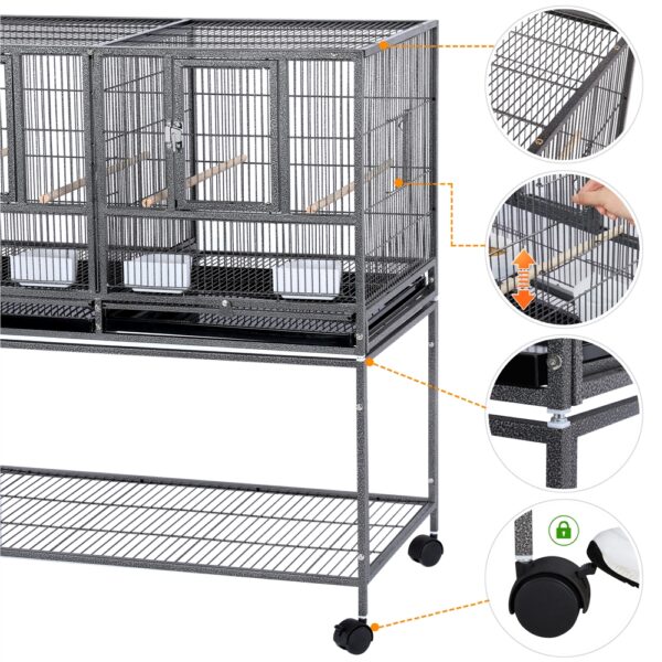 Costoffs Doppel-Vogelkäfig 105 cm – Zuchtkäfig mit Trennwand und Rollen – Bild 3