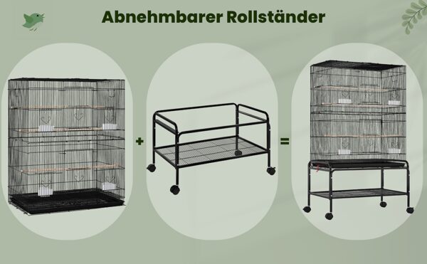 Costoffs Vogelkäfig mit Rollständer – Mobile Voliere mit Ablage – Bild 8